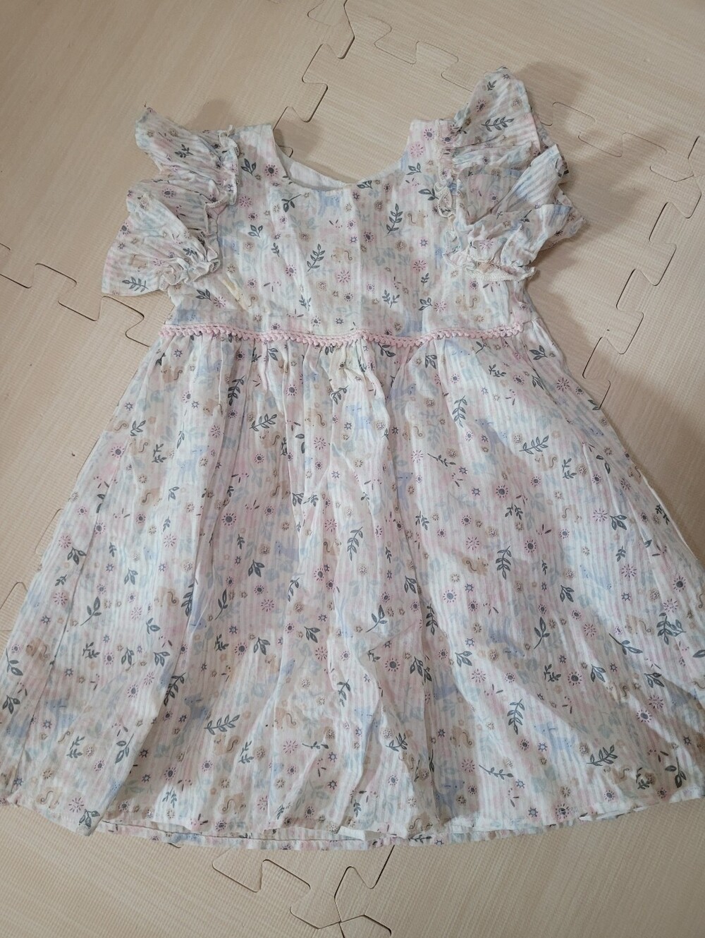 4/$10 Pippa & Julie Girls 2T Floral Flutter Ruffle A-Line Cotton Dress Pink/Blue